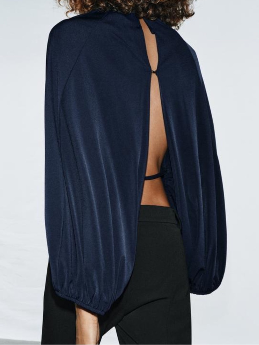 Zara Navy Open-Back Cape Top